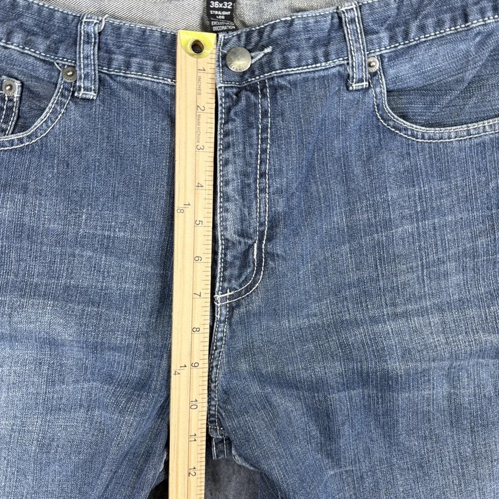 Alfani Men Jeans 36x32 Blue Denim Straight Leg‎ Cotton Casual Faded Look